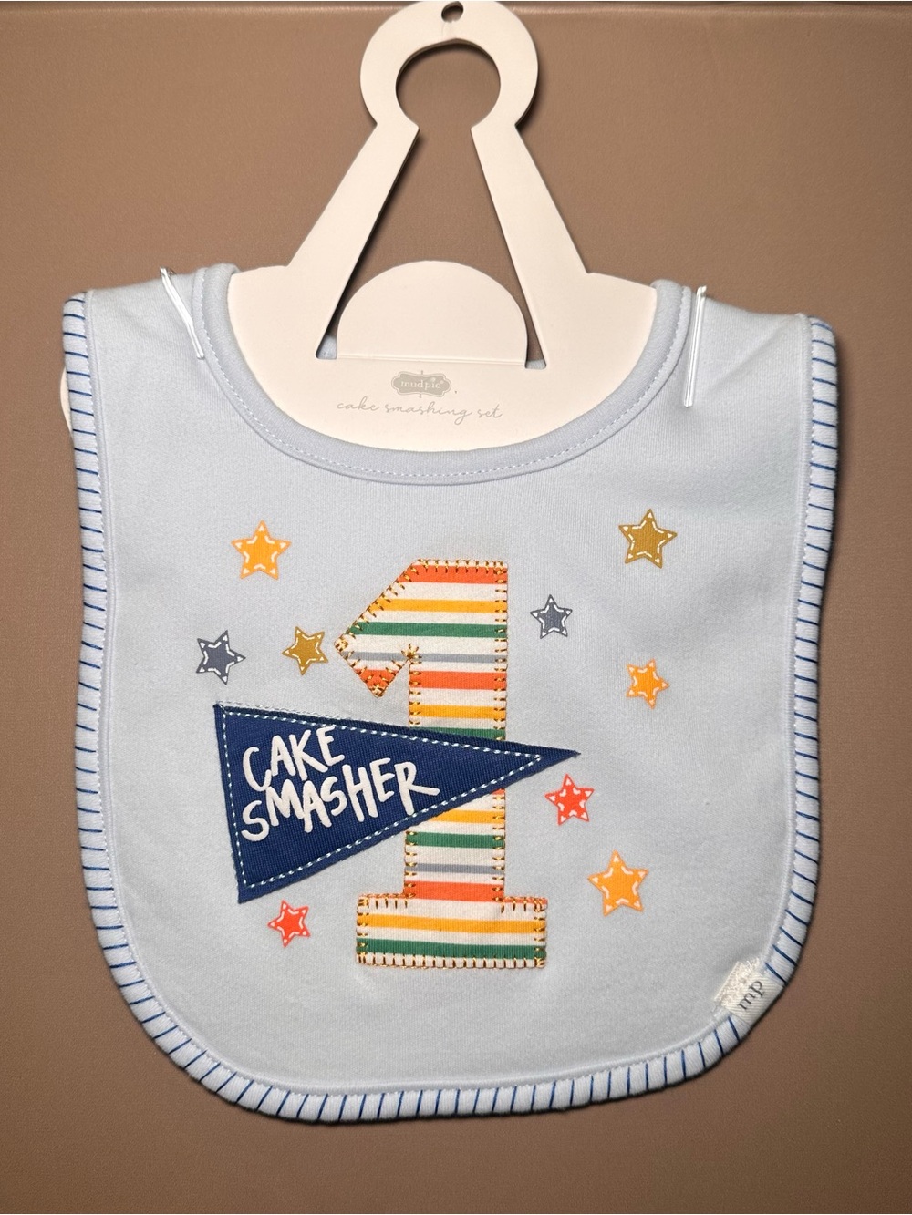 Mud Pie Light Blue 'Cake Smasher' First Birthday Bib